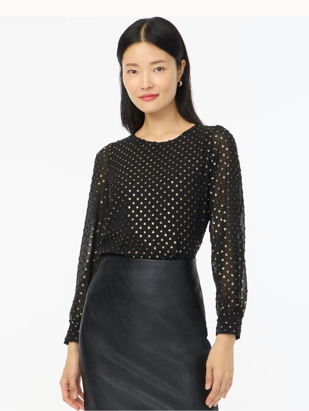 J. Crew Factory Black & Gold Shimmer Clip-Dot Top